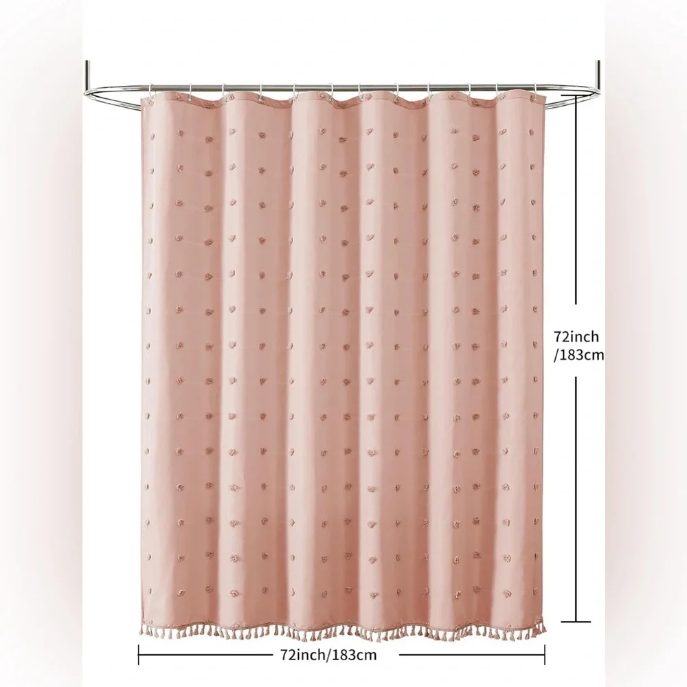 Water-Resistant Blush Pink Shower Curtain with Tassel Detail